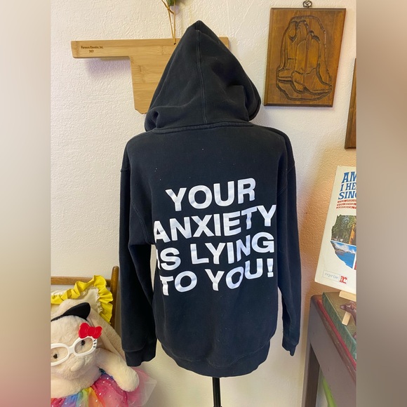 Inside We’re All The Same Your Anxiety Is Lying To You! Black Hoodie Size SMALL - Picture 3 of 13